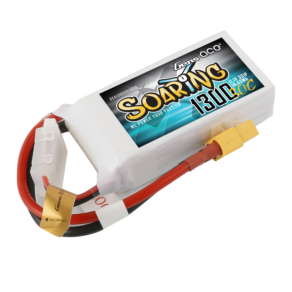 Gens ace Soaring 1300mAh 11.1V 30C 3S1P Lipo Battery Pack with XT60 Plug