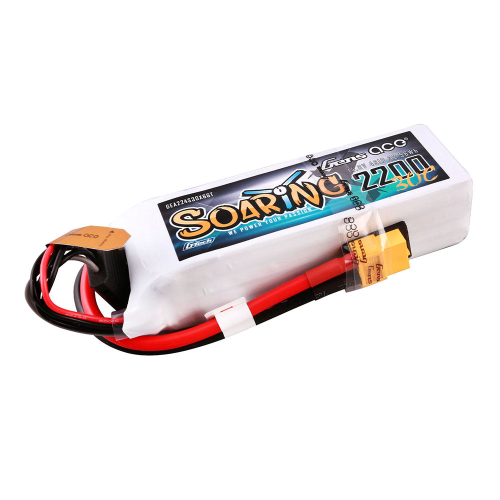 Gens ace G-Tech Soaring 2200mAh 14.8V 30C 4S1P Lipo Battery Pack with XT60 plug Gens ace G-Tech Soaring 2200mAh 14.8V 30C 4S1P Lipo Battery Pack with XT60 plug