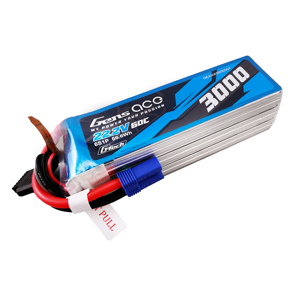 Gens ace G-Tech 3000mAh 22.2V 60C 6S1P Lipo Battery Pack with EC5 plug –  Genspow GmbH