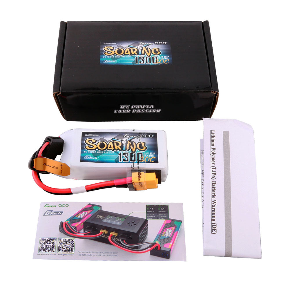 Gens ace G-Tech Soaring 1300 mAh 11,1 V 30C 3S1P Lipo-Akkupack mit XT60-Stecker