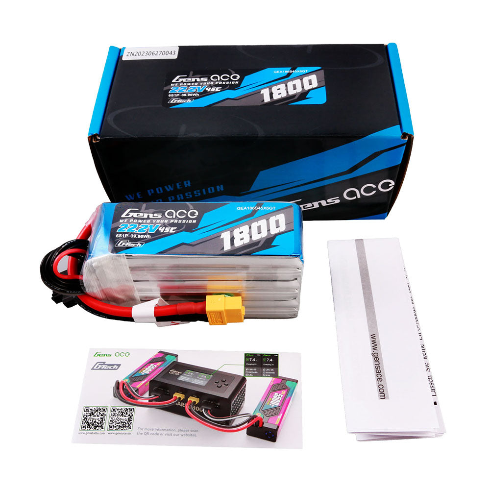 Gens ace G-Tech 1800 mAh 22,2 V 45C 6S1P Lipo-Akkupack mit XT60-Stecker