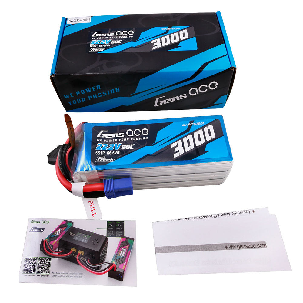 Gens ace G-Tech 3000 mAh 22,2 V 60C 6S1P Lipo-Akkupack mit EC5-Stecker