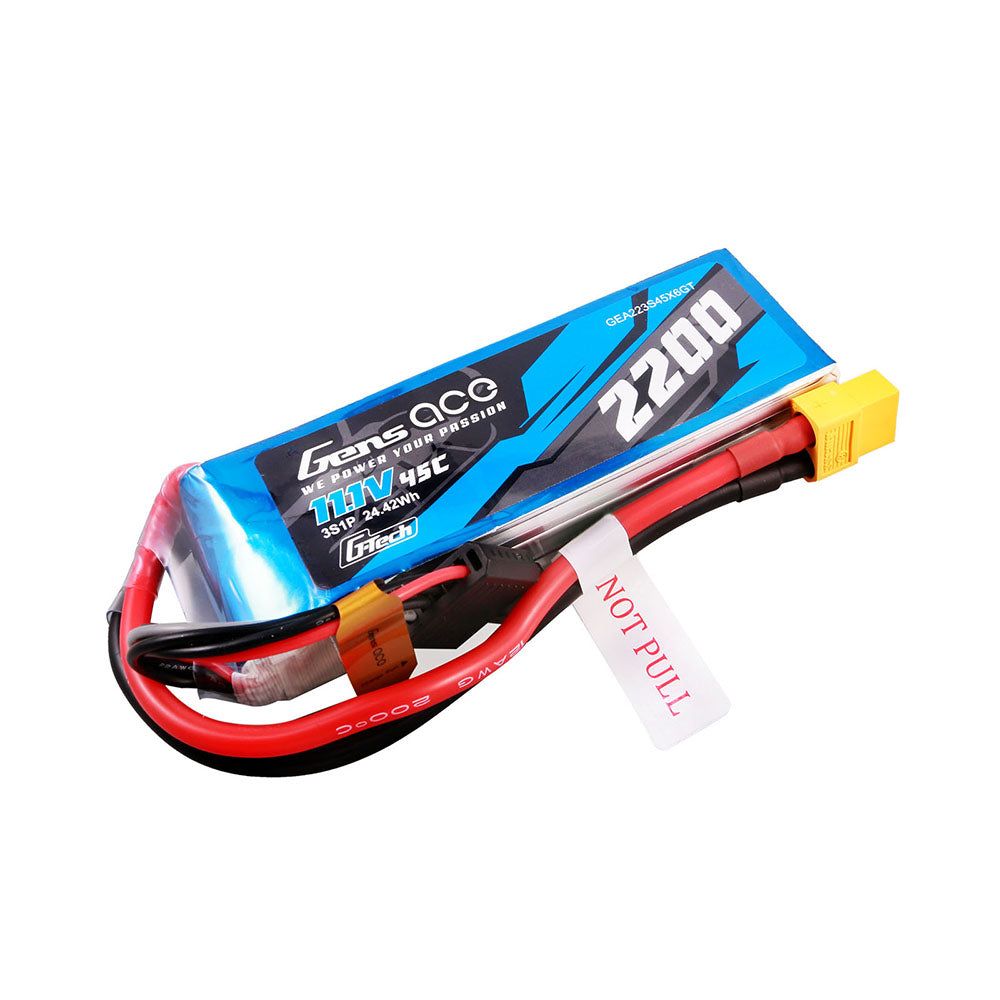 Gens ace G-Tech 2200mAh 11.1V 45C 3S1P Lipo Battery Pack with XT60 Plug