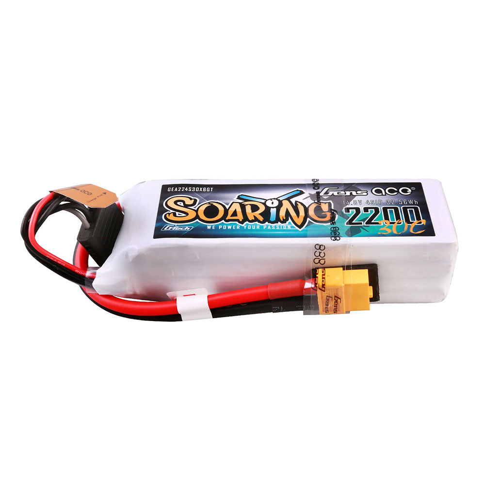Gens ace G-Tech Soaring 2200mAh 14.8V 30C 4S1P Lipo Battery Pack with XT60 plug Gens ace G-Tech Soaring 2200mAh 14.8V 30C 4S1P Lipo Battery Pack with XT60 plug