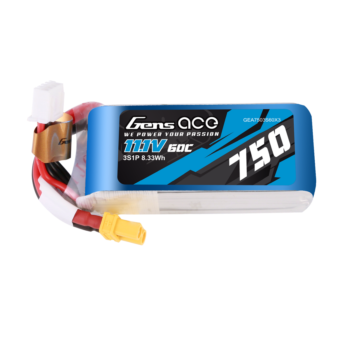 GENS ACE 750 MAH 11,1 V 60 C 3S1P LIPO-AKKUPAKET MIT XT30