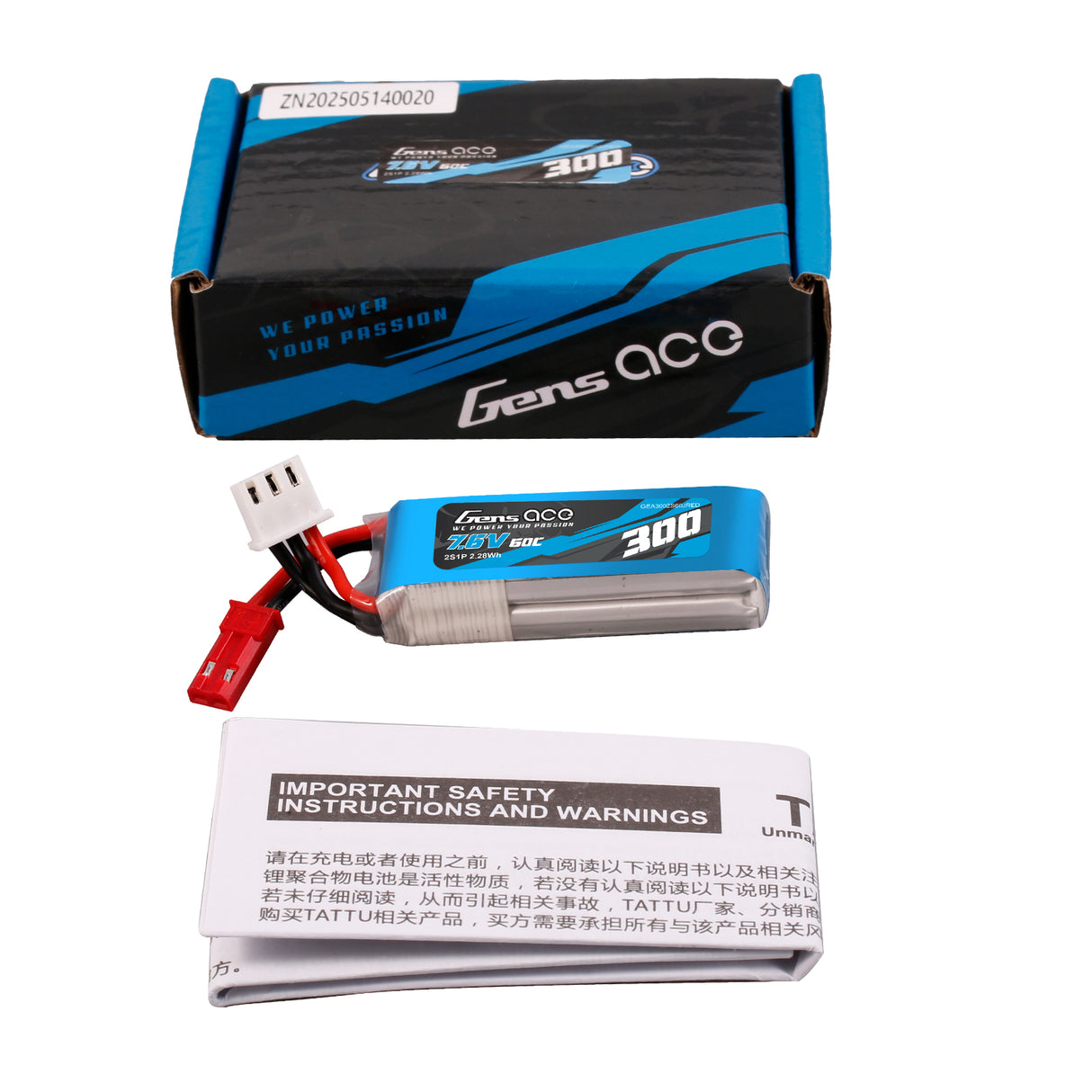Gens ace 300mAh 7.6V 60C 2S1P HV Lipo Battery Pack with JST-SYP Plug