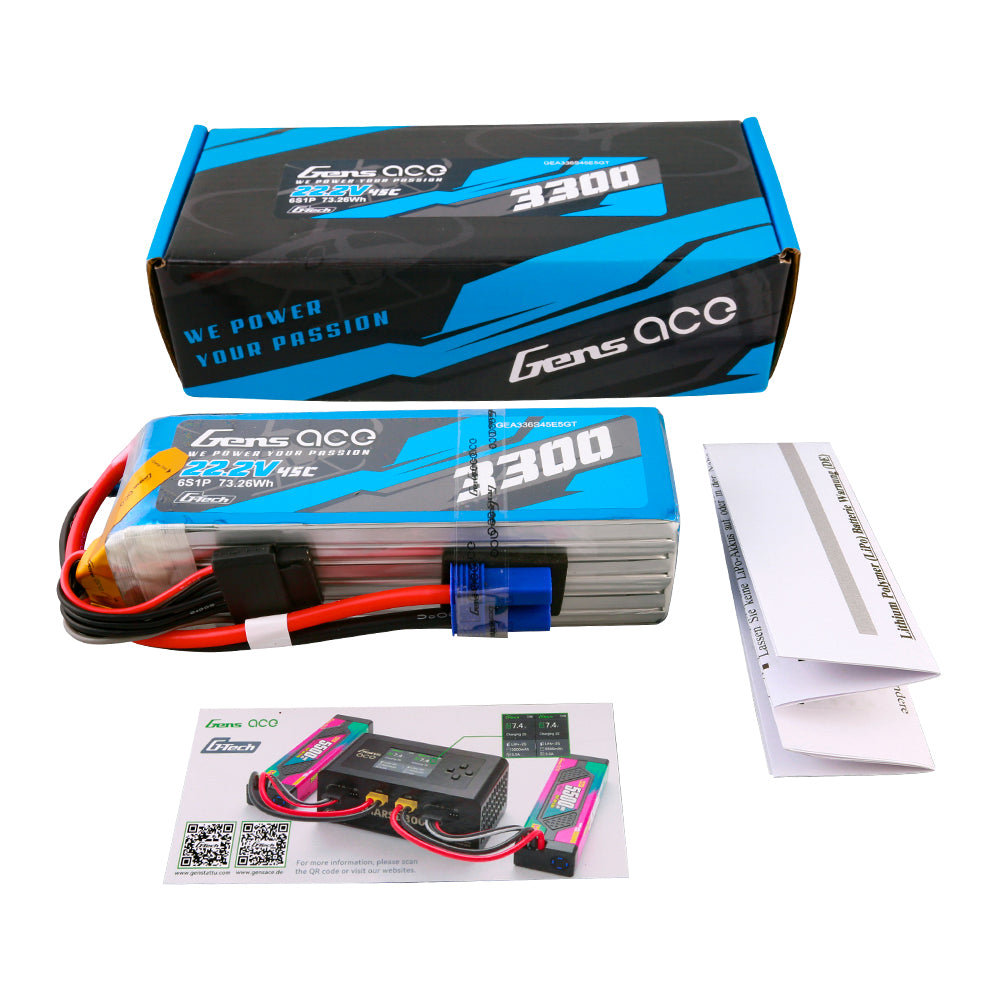 Gens ace G-Tech 3300 mAh 22,2 V 45 C 6S1P Lipo-Akkupack mit EC5-Stecker