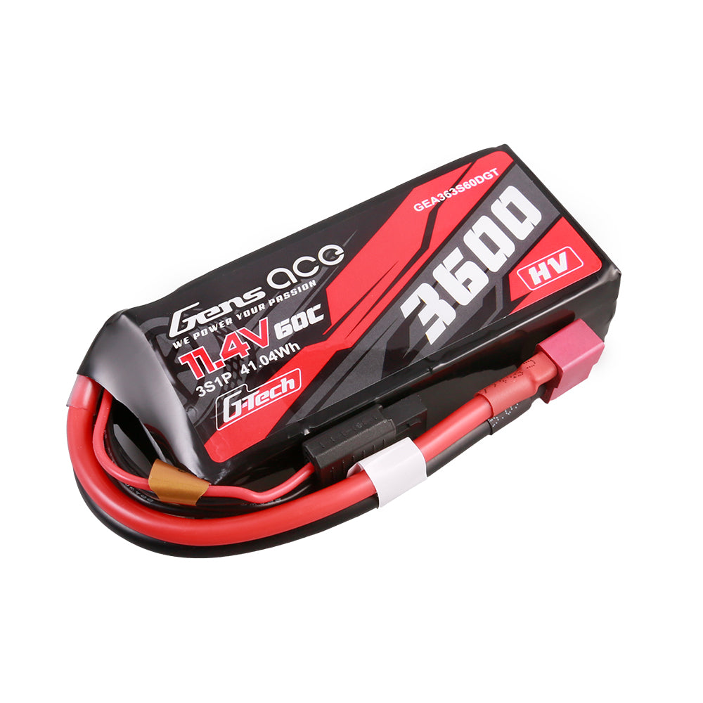 Gens ace G-Tech 3600mAh 11.4V 3S1P 60C High Voltage Lipo Battery Pack with T-plug