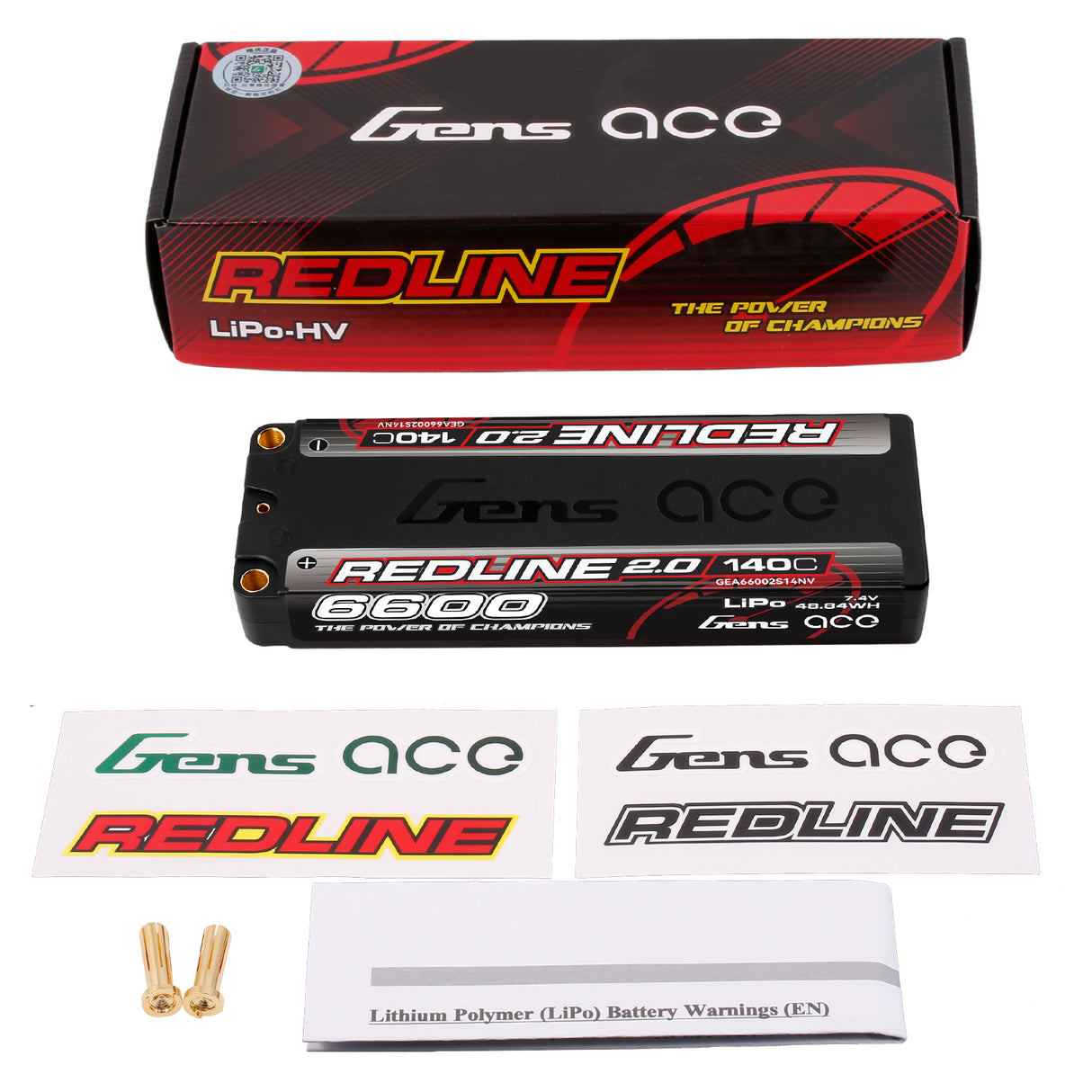 Gens ace Redline 2.0 Series 6600mAh 7.4V 140C 2S1P HardCase 57# Lipo Battery