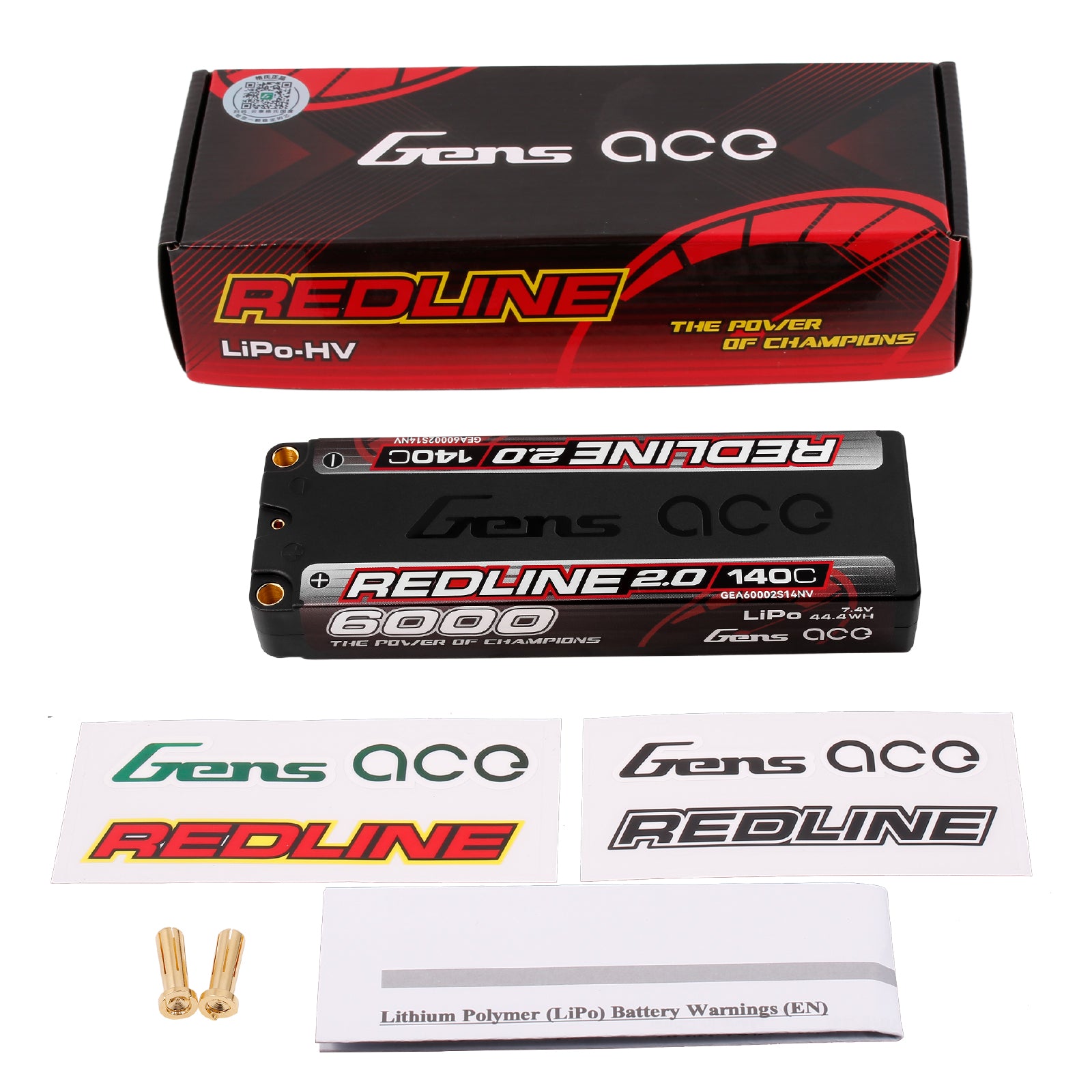 Gens ace Redline 2.0 6000mAh 7.4V 140C 2S HardCase 131# Lipo