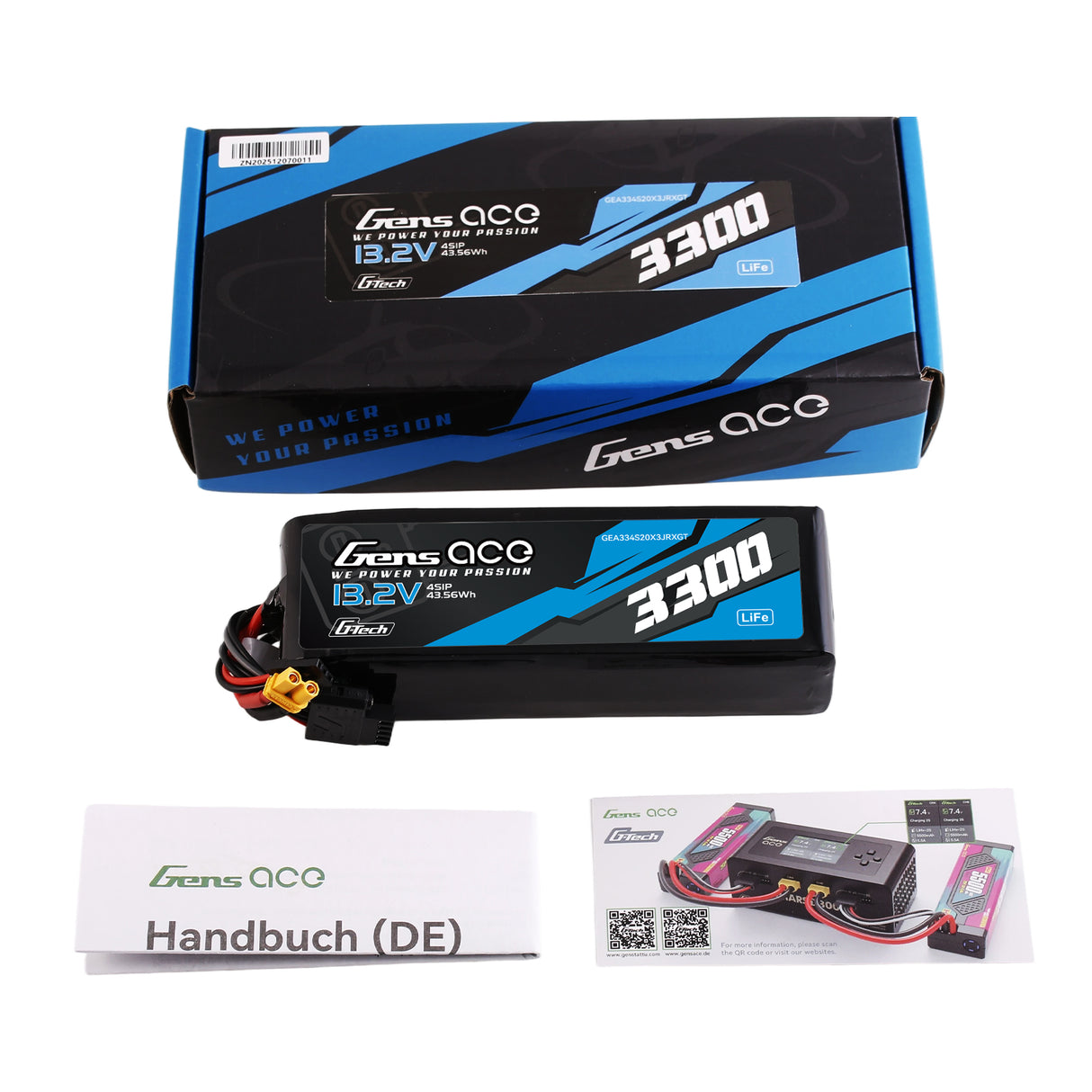 Gens ace Mini G-Tech 3300mAh 13.2V 4S 20C Li-Fe Battery with XT30 for Receiver