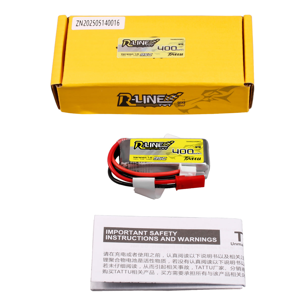 Tattu R-Line 400mAh 7.4V 2S1P 95C Lipo Battery  with  JST-SYP Plug