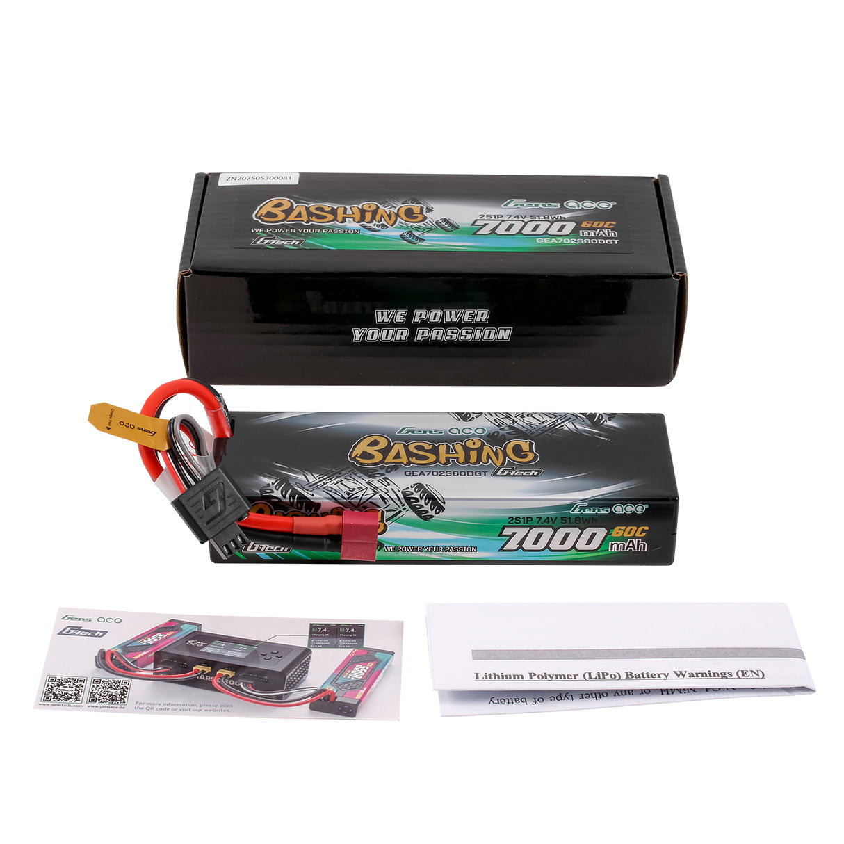 Gens Ace G-Tech  7000mAh 7.4V 60C 2S1P Lipo Battery Pack with T-Plug Bashing Series