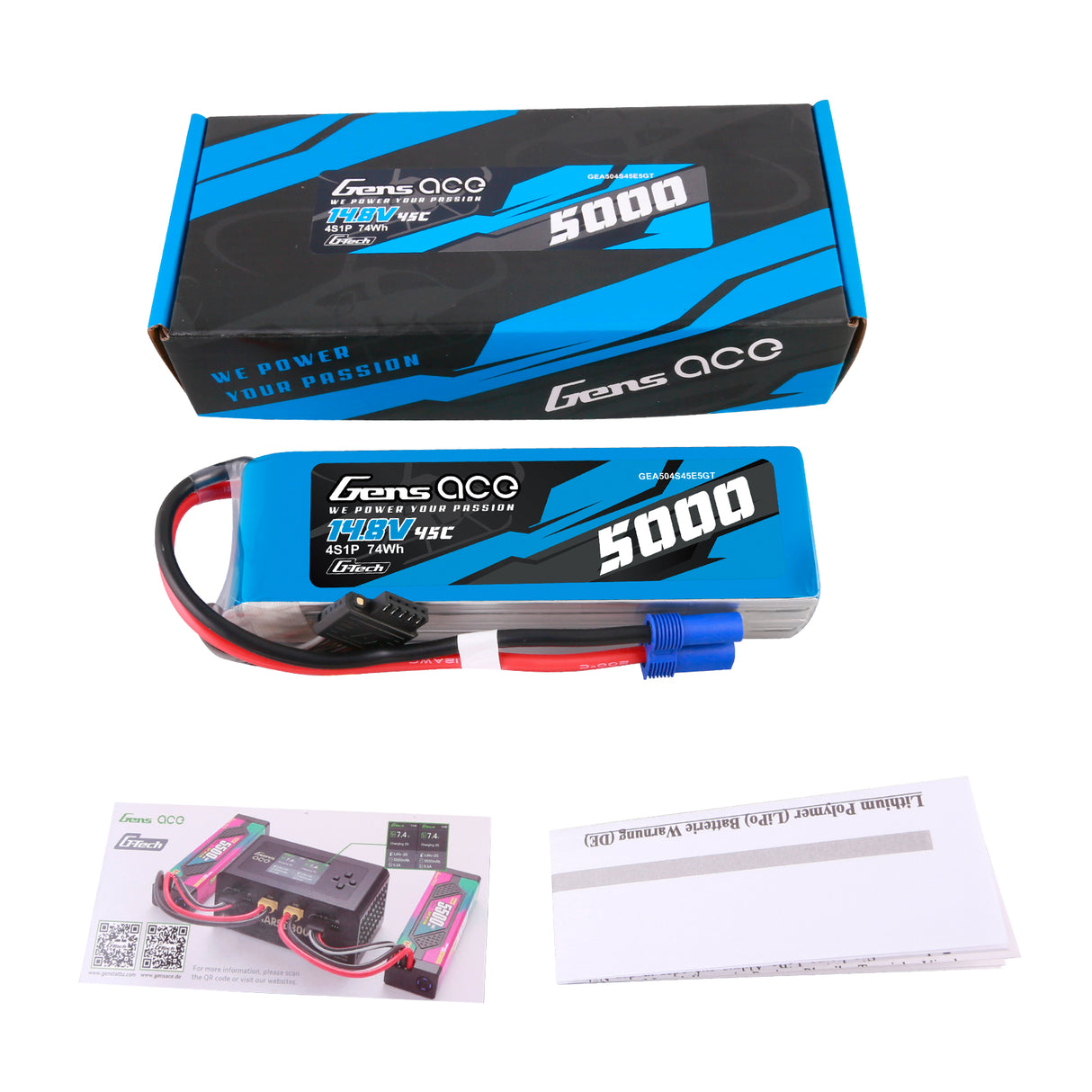 Gens ace G-Tech 5000 mAh 14,8 V 45 C 4S1P Heli Lipo Akku mit EC5 Stecker