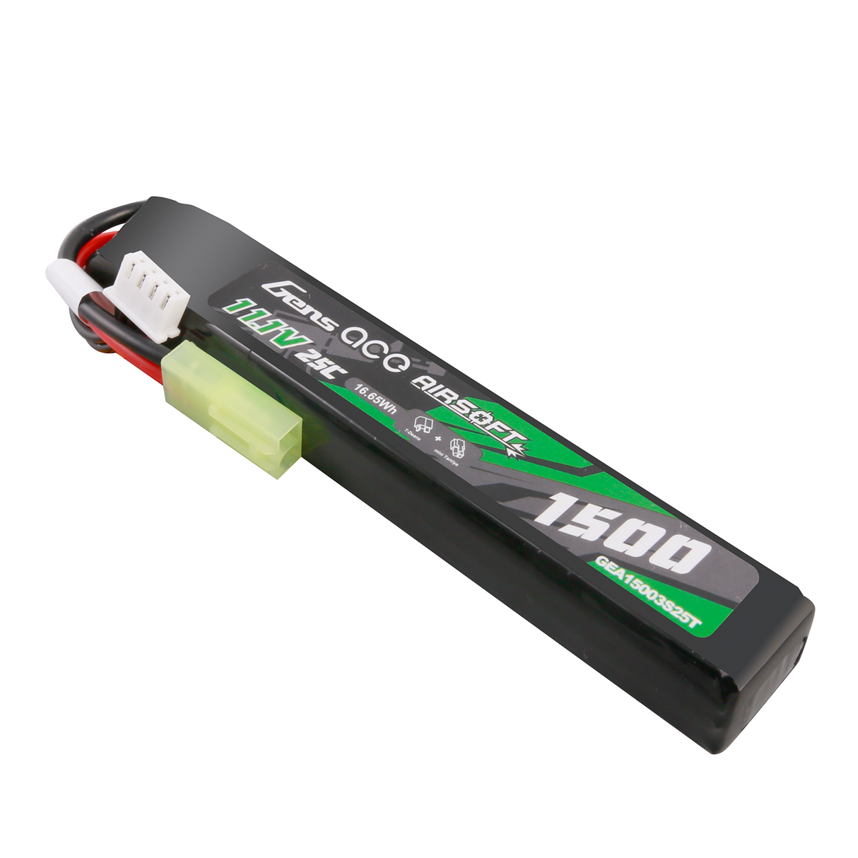 Gens ace 25C 1500mAh 3S1P 11.1V Airsoft Gun Lipo Battery with mini Tamiya Plug