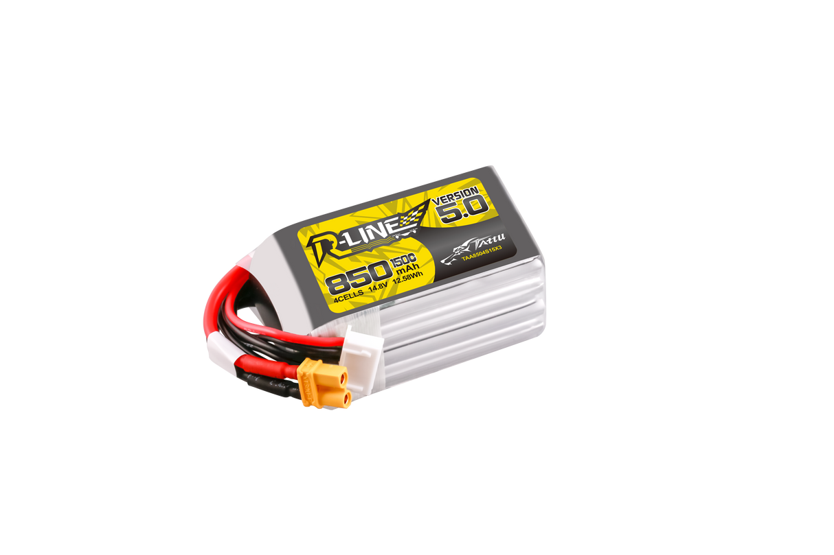 Tattu R-Line Version 5.0 850 mAh 14,8 V 4S1P 150C Lipo-Akkupack mit XT30U-F-Stecker