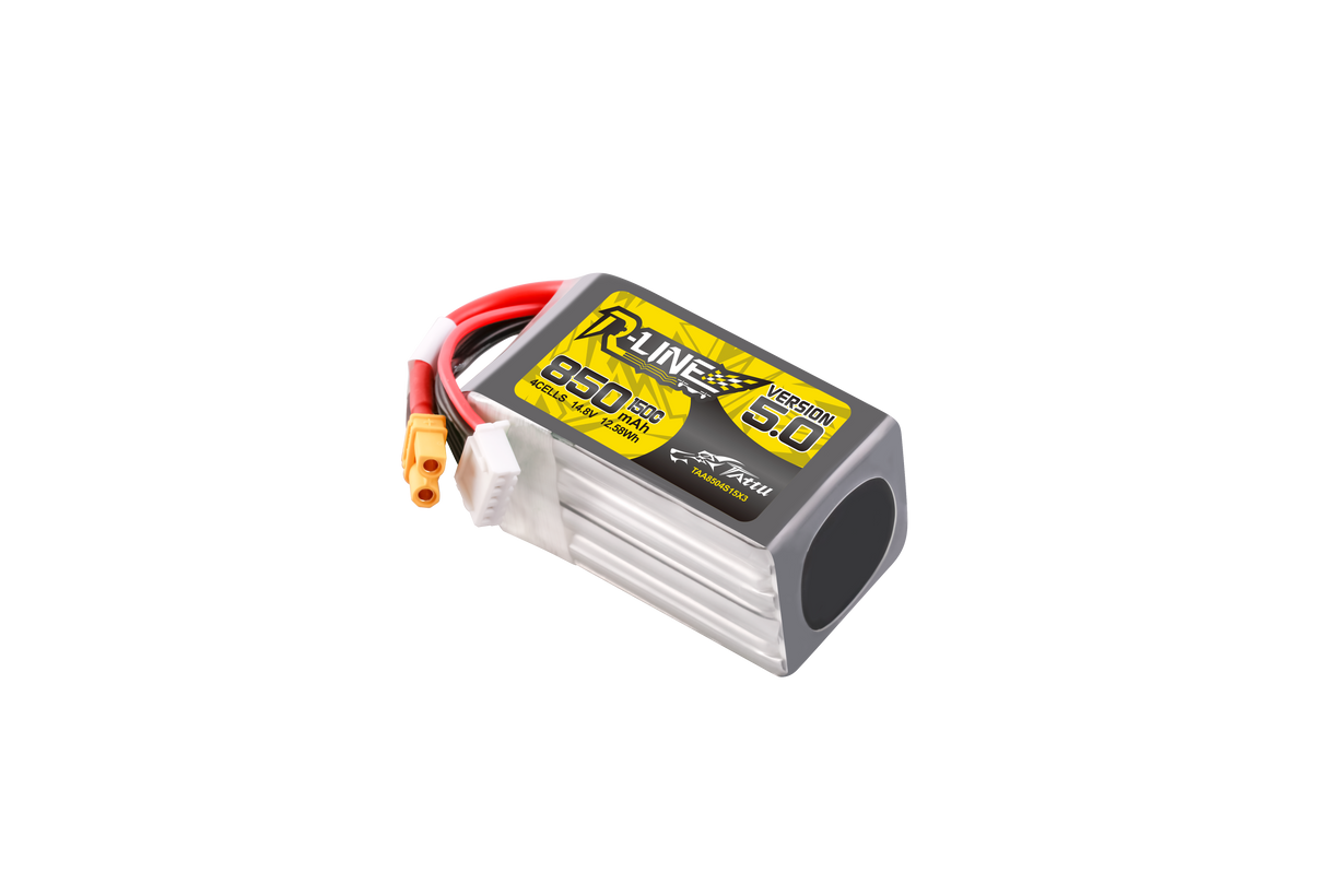 Tattu R-Line Version 5.0 850 mAh 14,8 V 4S1P 150C Lipo-Akkupack mit XT30U-F-Stecker