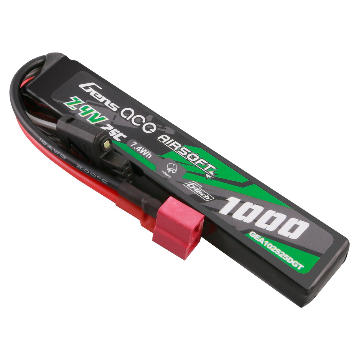 Gens ace G-Tech 25C 1000mAh 2S1P 7.4V Airsoft Gun Lipo Battery with T Plug