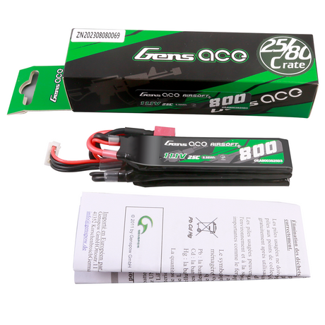 Gens ace 25C 800 mAh 3S1P 11,1 V NUNCHUCK 3X Airsoft Gun Lipo Akku mit Deans(T) Stecker