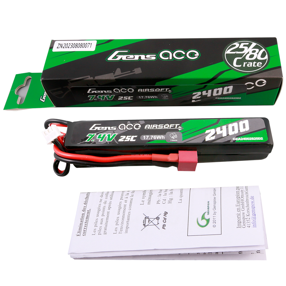 Gens ace 25C 2400 mAh 2S2P 7,4 V Sattel Airsoft Gun Lipo Akku mit Mini Deans(T) Stecker