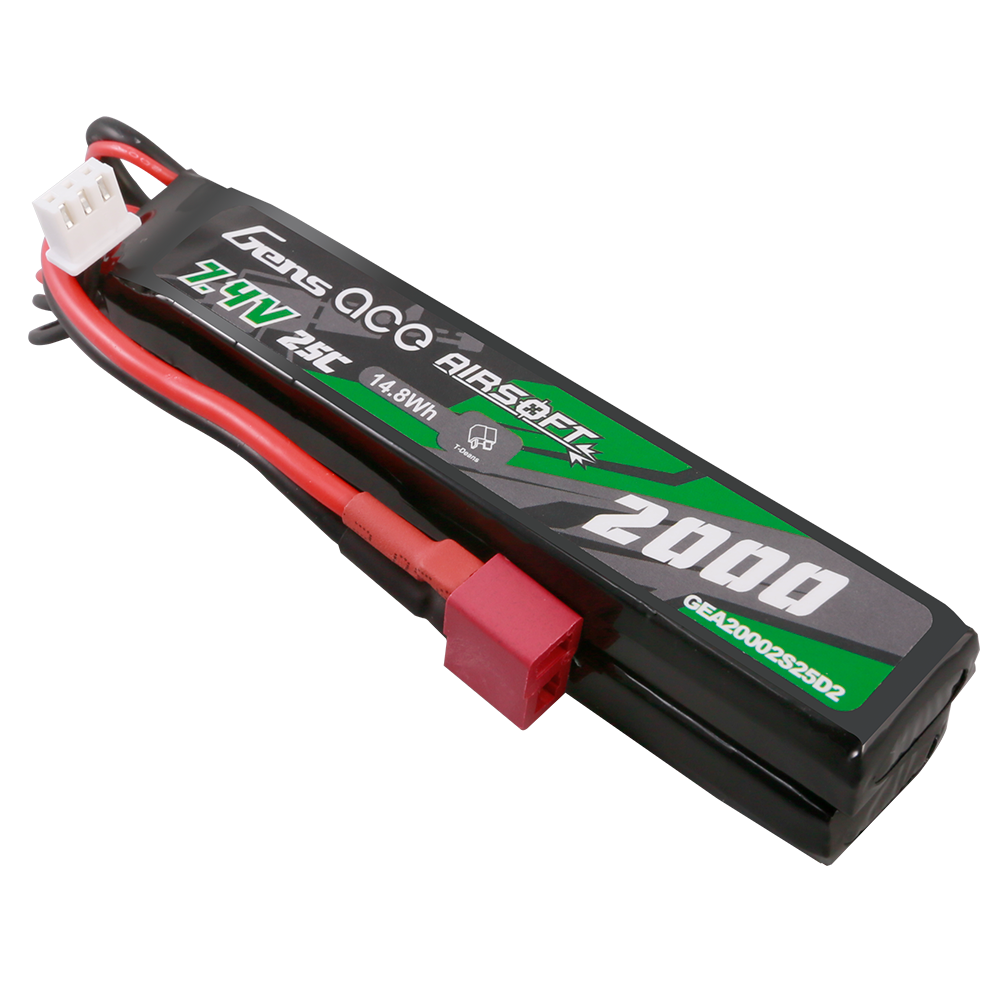 Gens Ace 25C 2000 mAh 2S2P 7,4 V Sattel Airsoft Gun Lipo Akku mit Mini Deans(T) Stecker