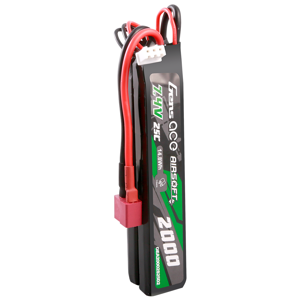 Gens Ace 25C 2000 mAh 2S2P 7,4 V Sattel Airsoft Gun Lipo Akku mit Mini Deans(T) Stecker