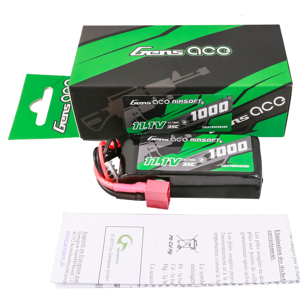 Gens ace 35C 1000 mAh 3S1P 11,1 V Airsoft Gun Lipo Akku mit T-Stecker