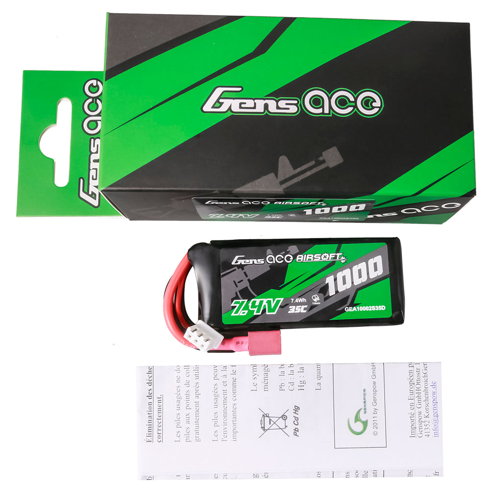 Gens ace 35C 1000 mAh 2S1P 7,4 V Airsoft Gun Lipo Akku mit T-Stecker