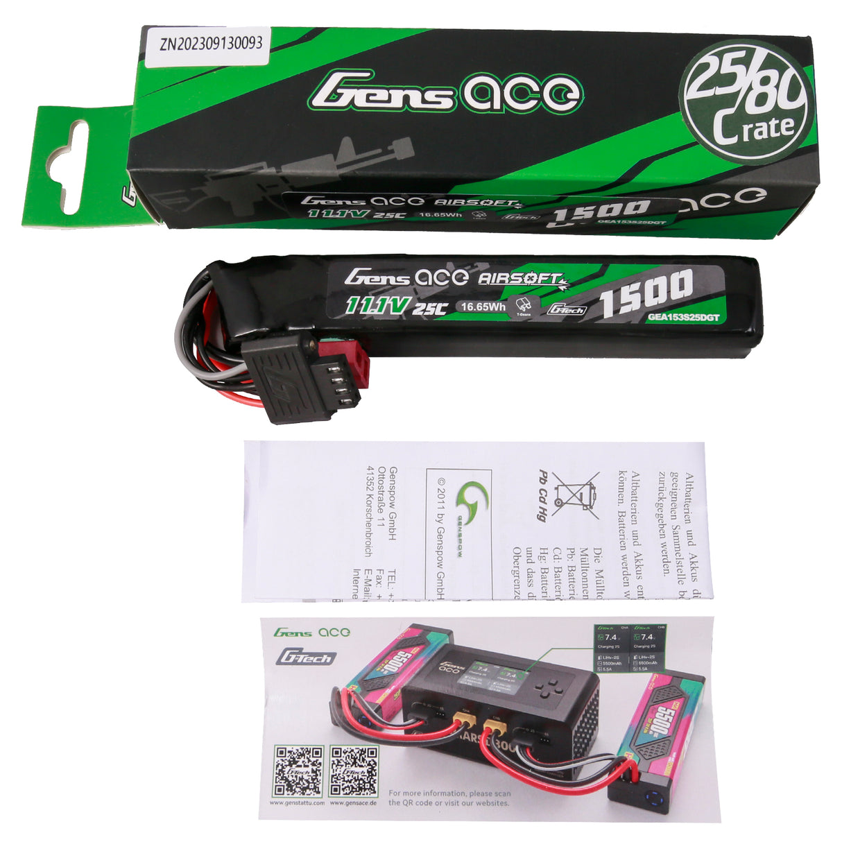 Gens ace G-Tech 25C 1500 mAh 3S1P 11,1 V Airsoft Gun Lipo-Akku mit T-Stecker