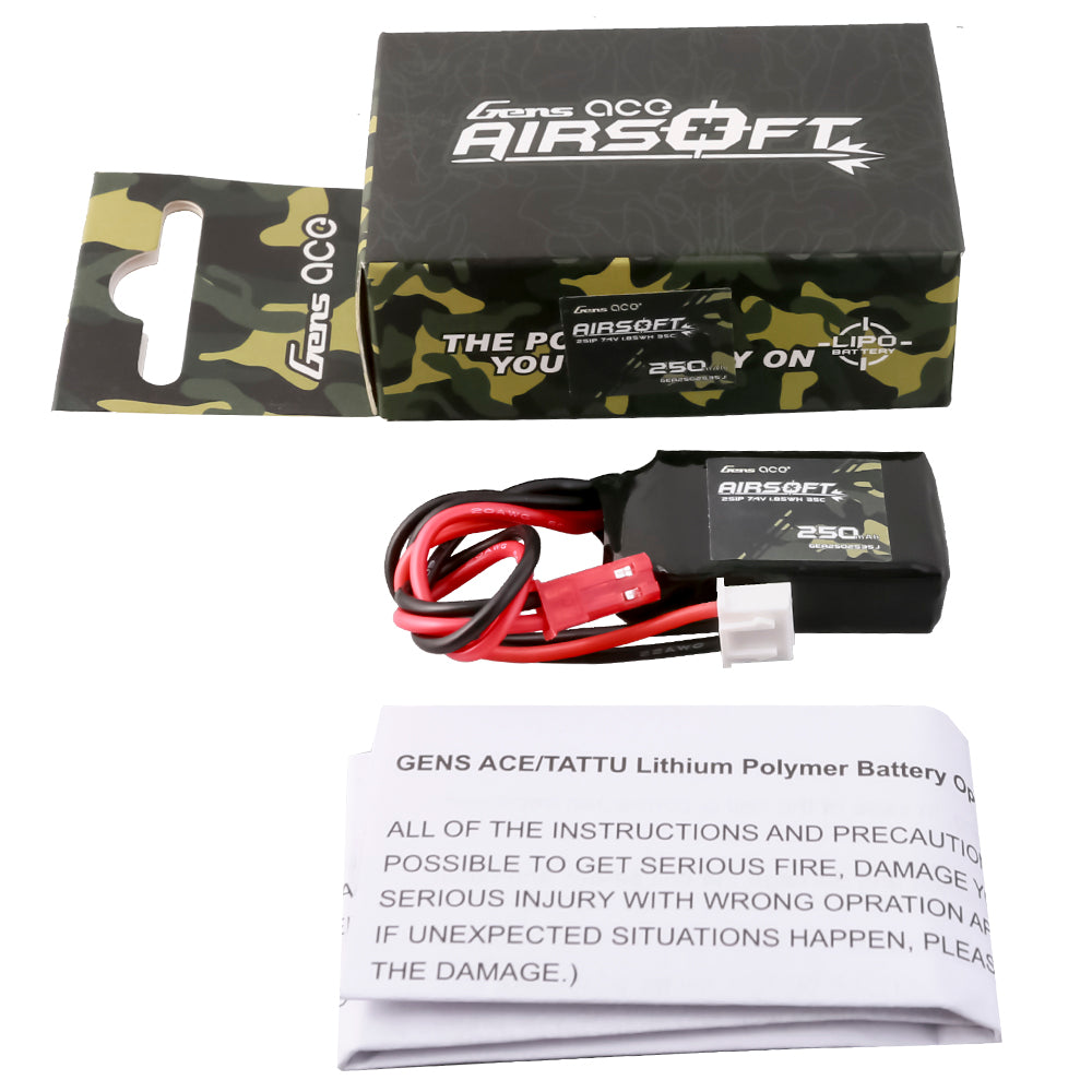 Gens ace 250 mAh 7,4 V 35C 2S1P Airsoft Gun Lipo-Akku mit JST-SYP-Stecker