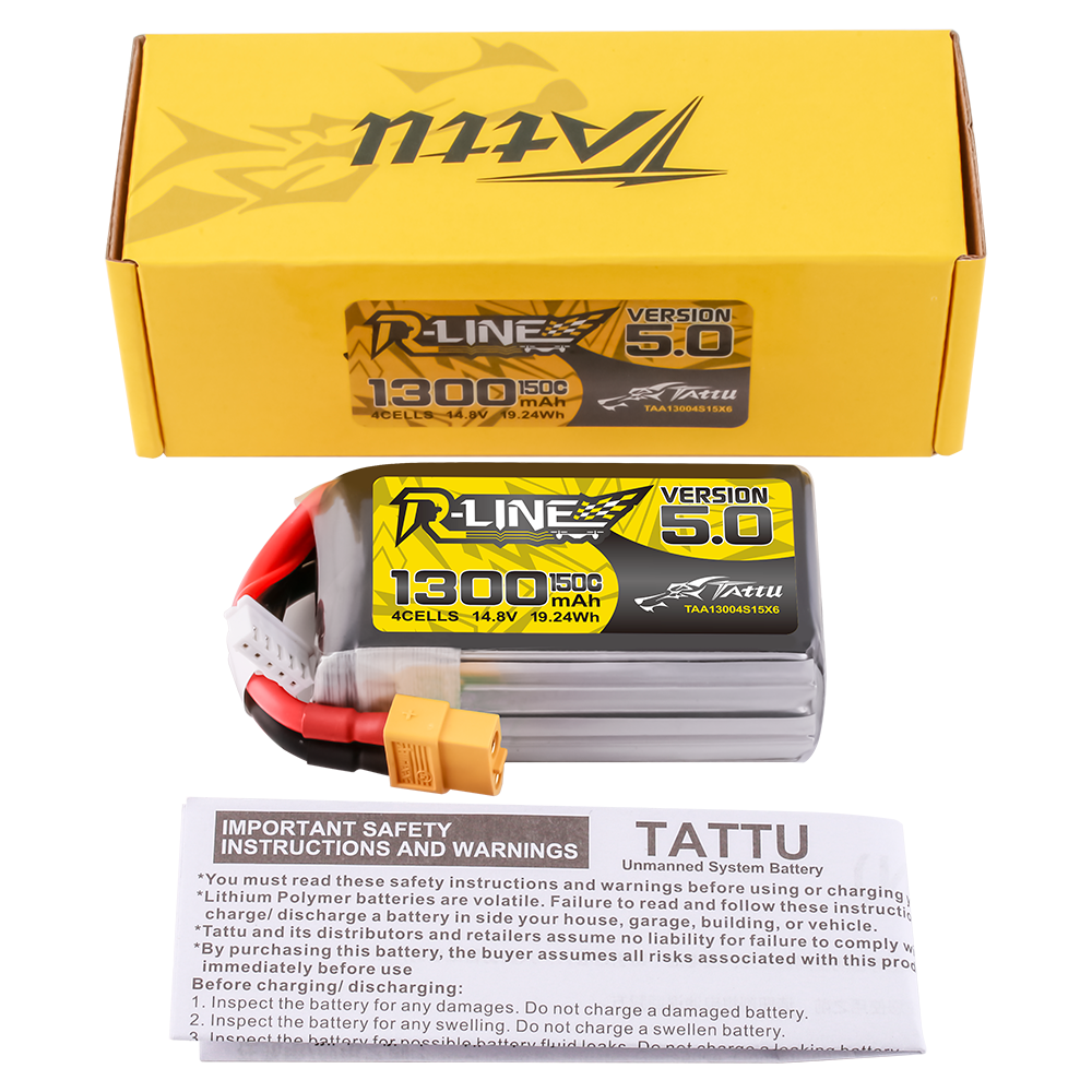 Tattu R-Line Version 5.0 1300mAh 14.8V 150C 4S Lipo Battery Pack with XT60 Plug