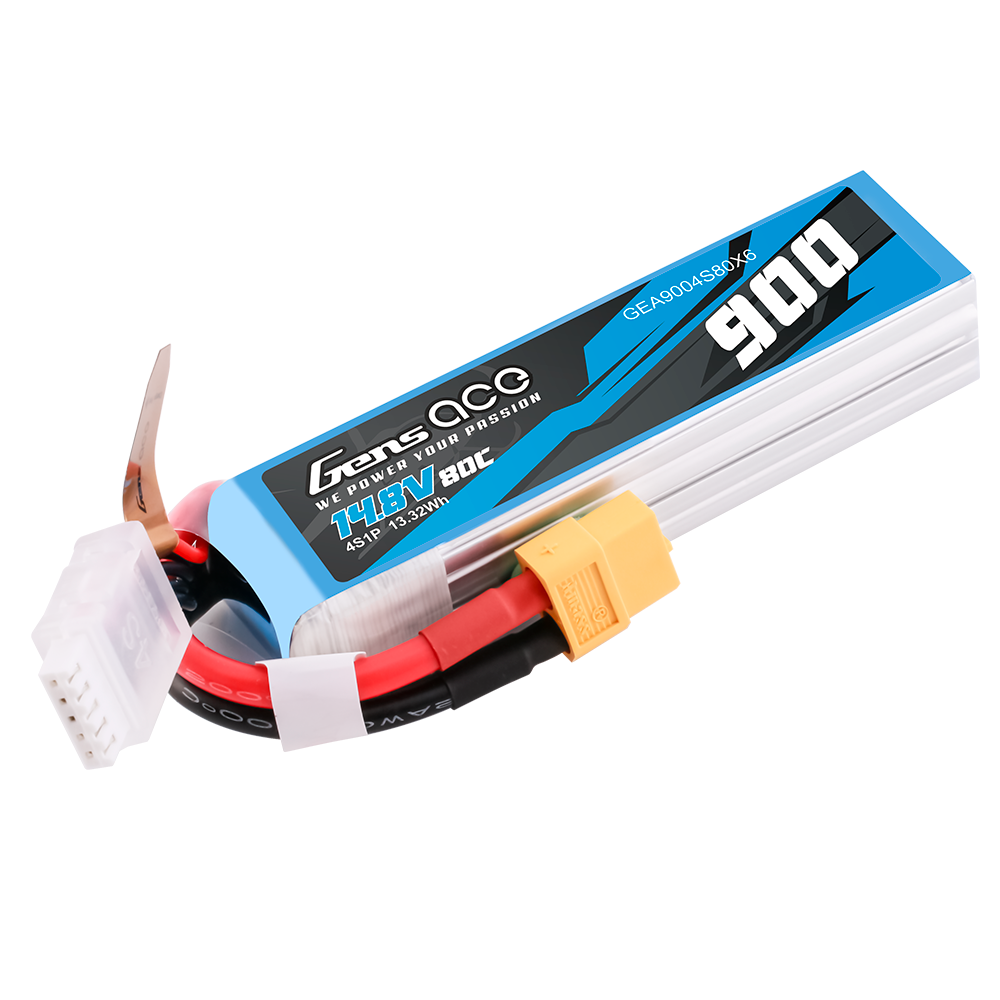 Gens Ace 900mAh 14.8V 80C 4S1P Lipo Battery Pack with XT60 plug