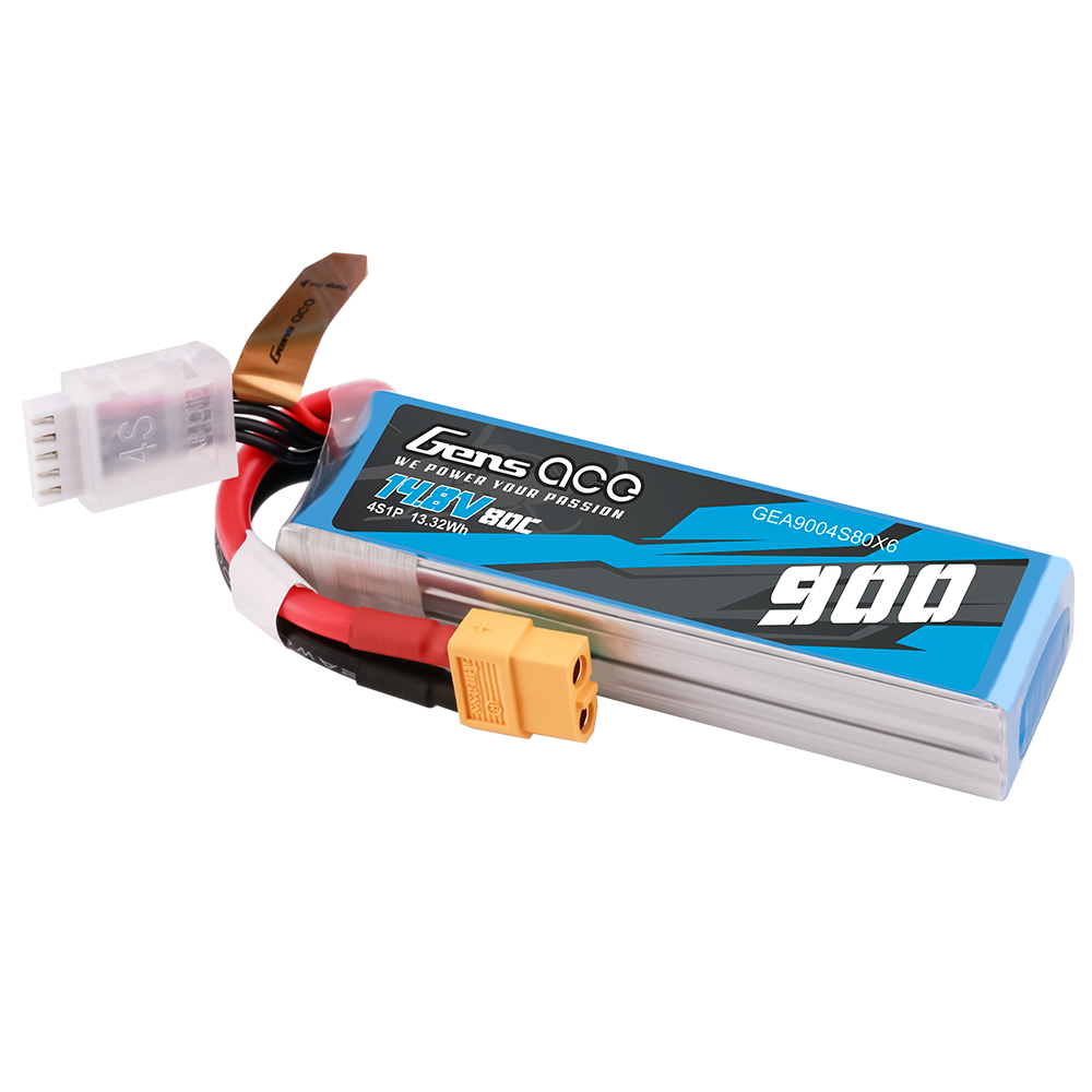 Gens Ace 900 mAh 14,8 V 80C 4S1P Lipo-Akkupack mit XT60-Stecker