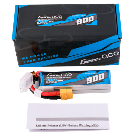 Gens Ace 900 mAh 14,8 V 80C 4S1P Lipo-Akkupack mit XT60-Stecker