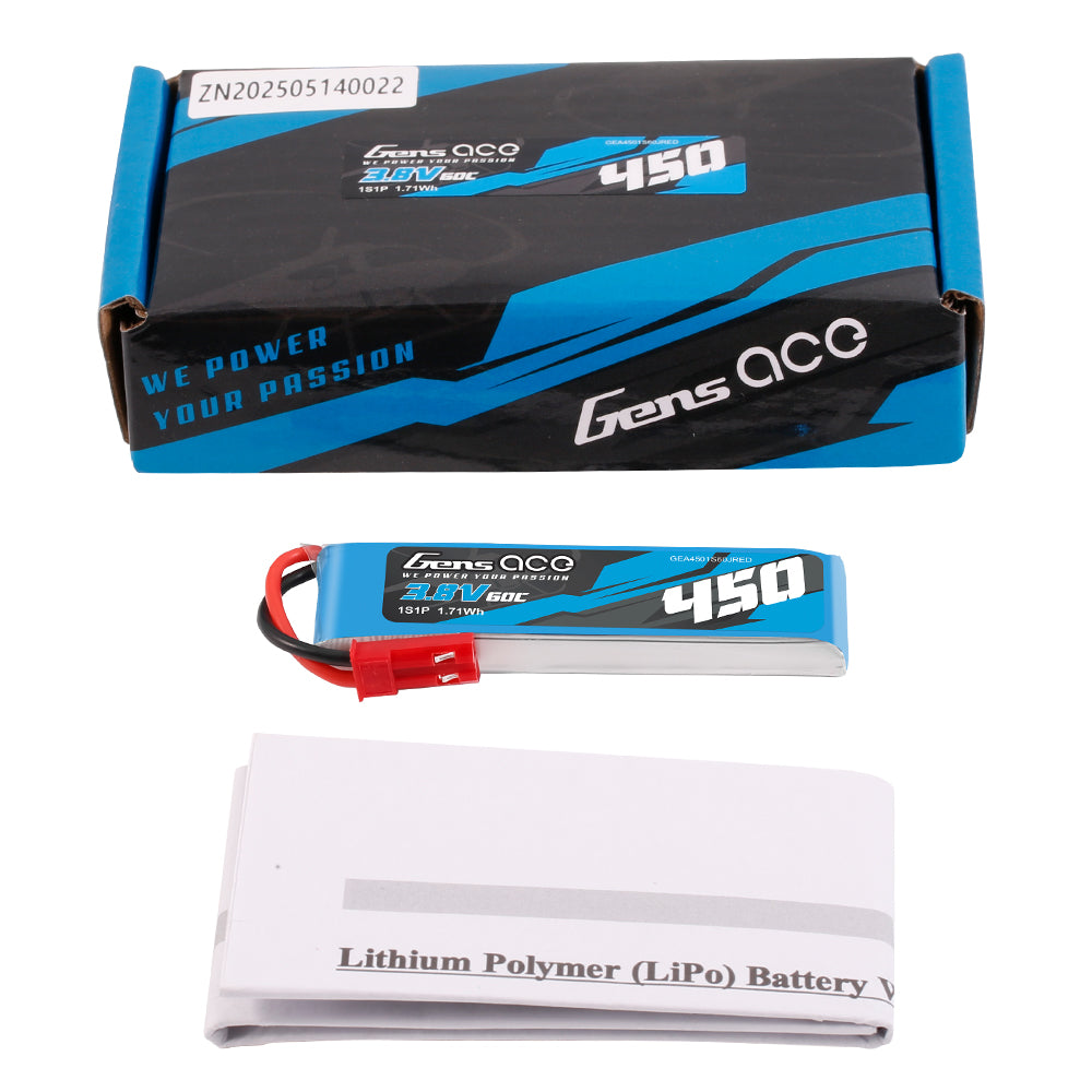 Gens ace 450mAh 3.8V 60C 1S1P Lipo Battery Pack with JST-SYP Plug