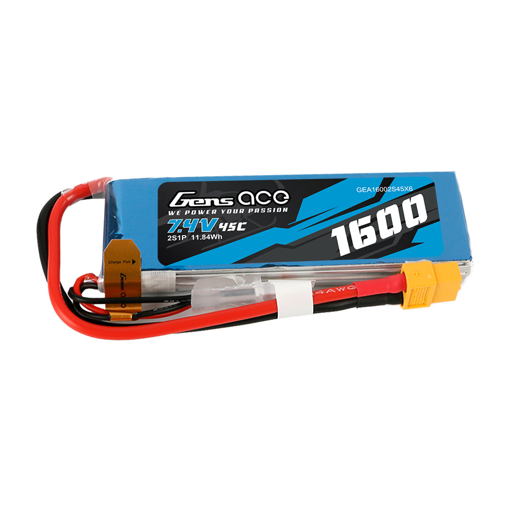 Gens ace 1600 mAh 7,4 V 45C 2S1P Lipo-Akkupack mit XT60-Stecker