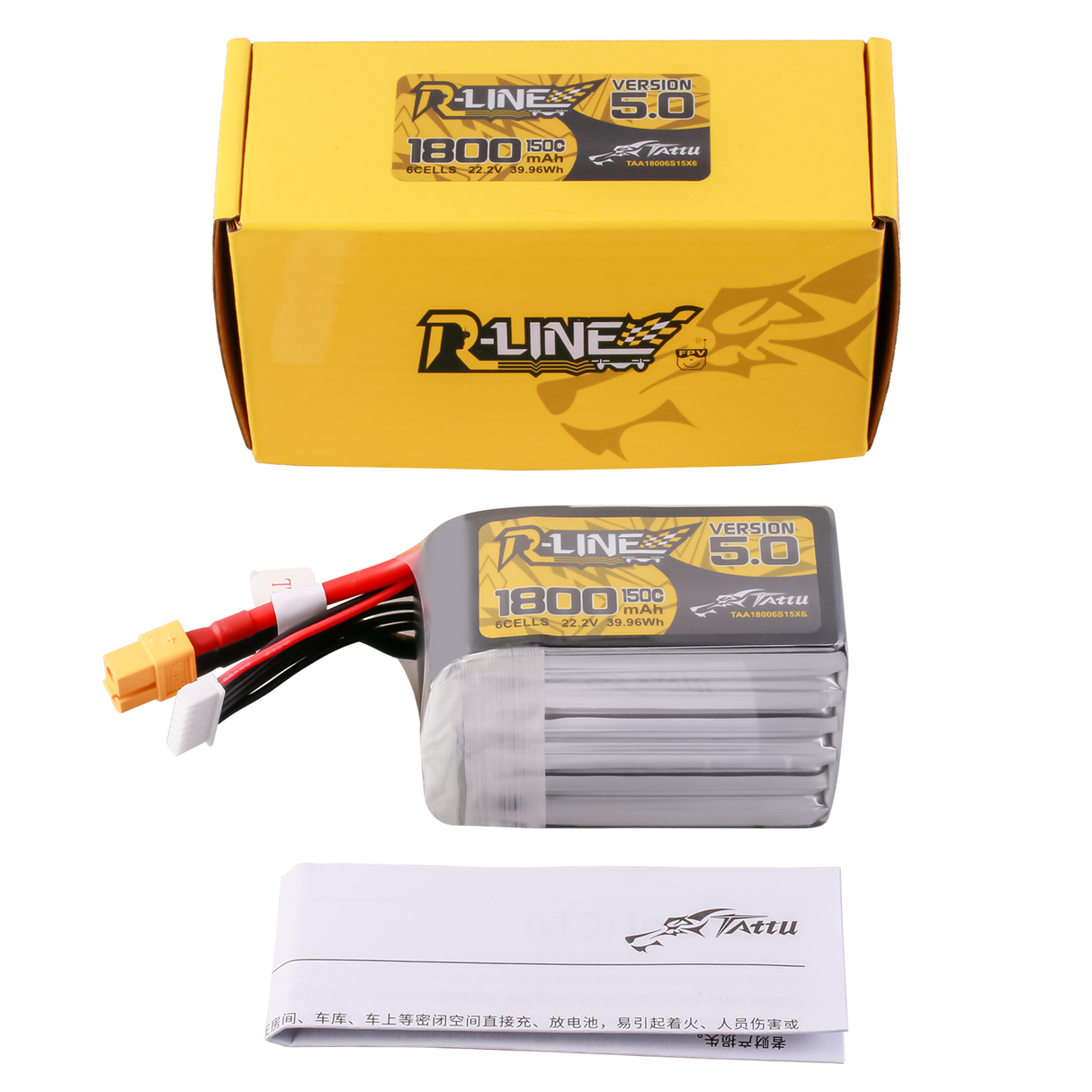 Tattu R-Line Version 5.0 1800 mAh 22,2 V 150C 6S1P Lipo-Akkupack mit XT60-Stecker