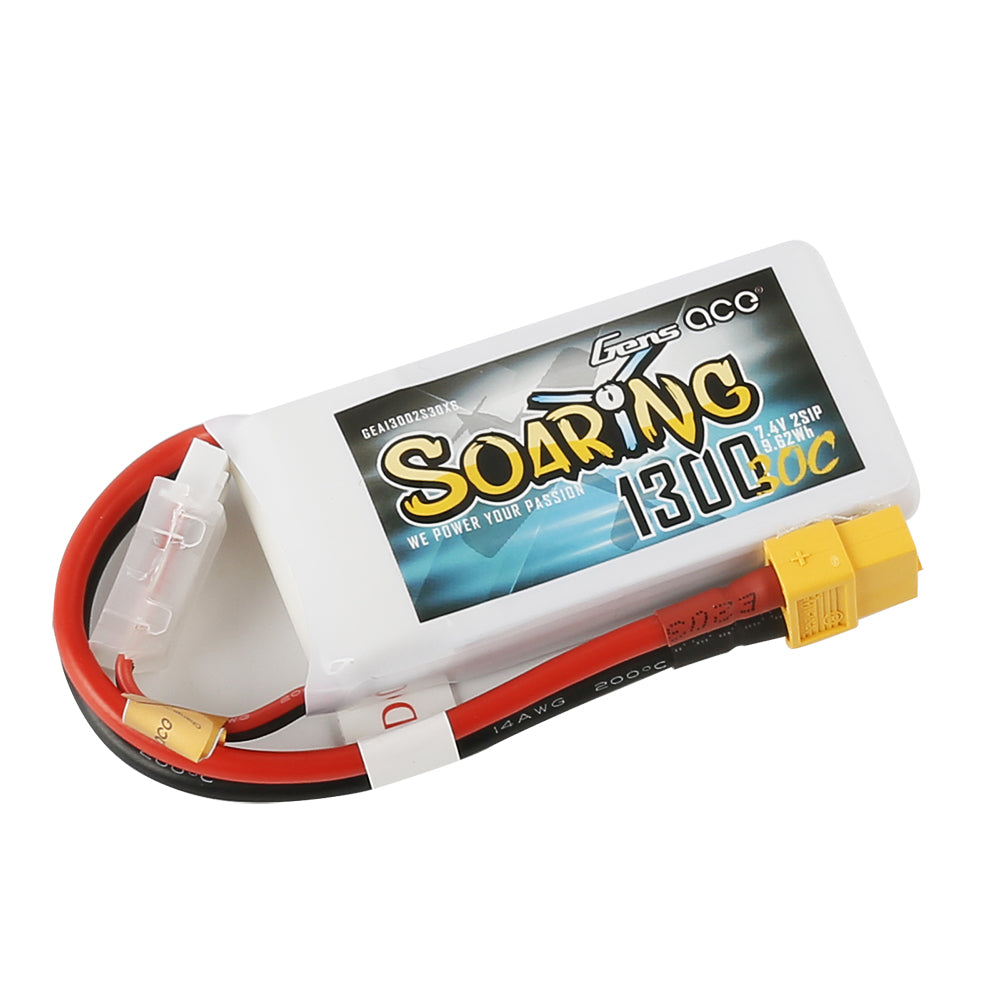 Gens ace Soaring 1300mAh 7.4V 30C 2S1P Lipo Battery Pack with XT60 plug