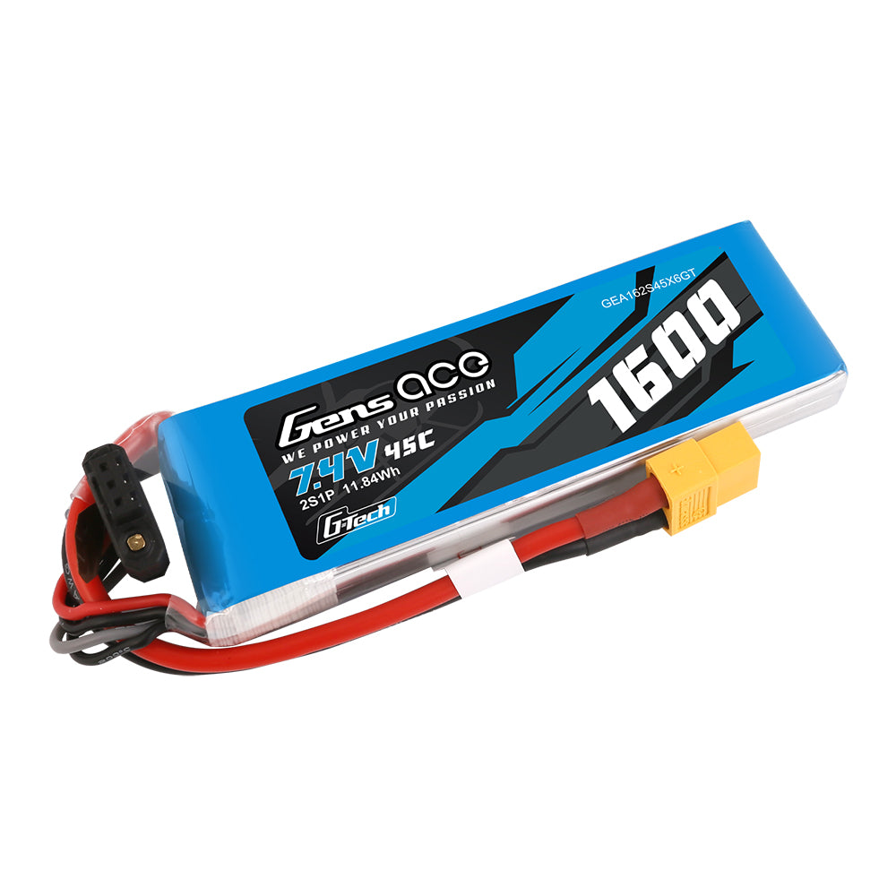 Gens ace G-Tech 1600mAh 7.4V 45C 2S1P Lipo Battery Pack with XT60 Plug Gens ace G-Tech 1600mAh 7.4V 45C 2S1P Lipo Battery Pack with XT60 Plug