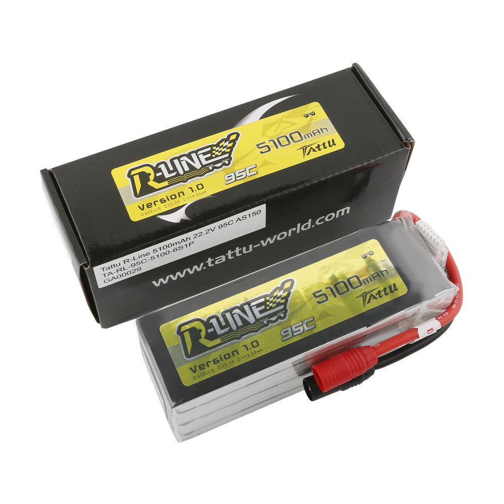 Tattu 5100mah 6S 95C 22.2V Lipo Battery with AS150 Plug |  R-Line Series
