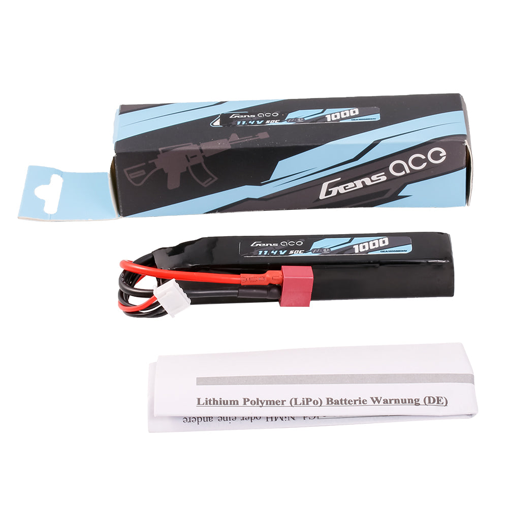 Gens ace 1000mAh 3S 50C 11.4V HV LIPO Battery with Deans(T) Gens ace 1000mAh 3S 50C 11.4V HV LIPO Battery with Deans(T)