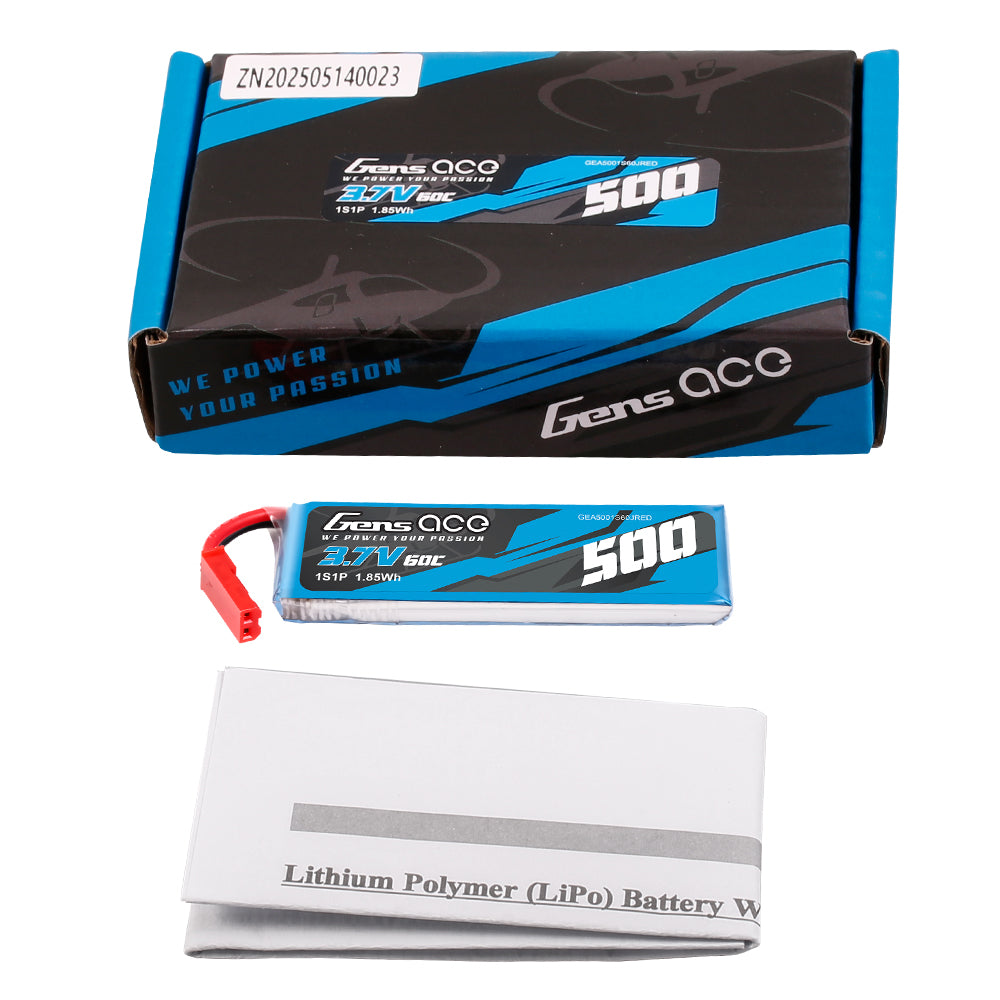 Gens ace  500mAh 3.7V 60C 1S1P Lipo Battery Pack with JST-SYP Plug