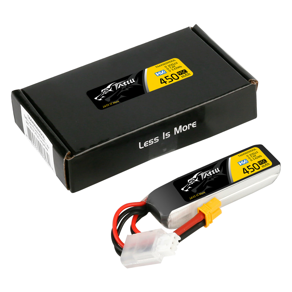 Tattu 2s 450mAh 95C 7.6V HV Lipo Battery with XT30 Long-pack