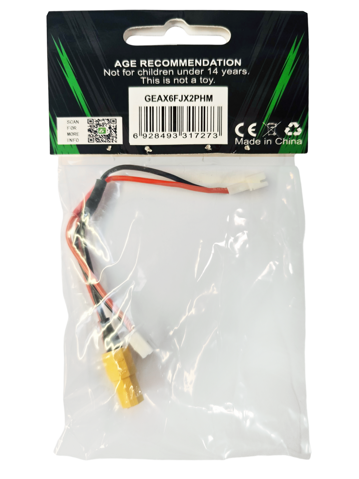 Gens ace XT60 female, JST-XHR-2P to JST-PHR-2P male adapter, 100mm