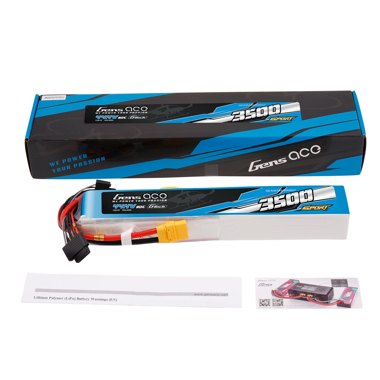 Gens Ace G-Tech 3500mAh 44.4V 80C 12S1P XT90 LIPO Battery Pack