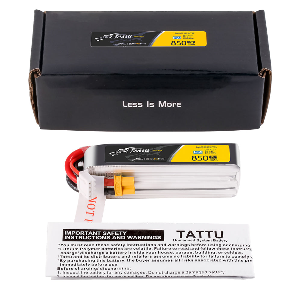 Tattu R-Line Version  850mAh 3S 11.4V 95C High Voltage Lipo Battery Pack with XT30U-F plug