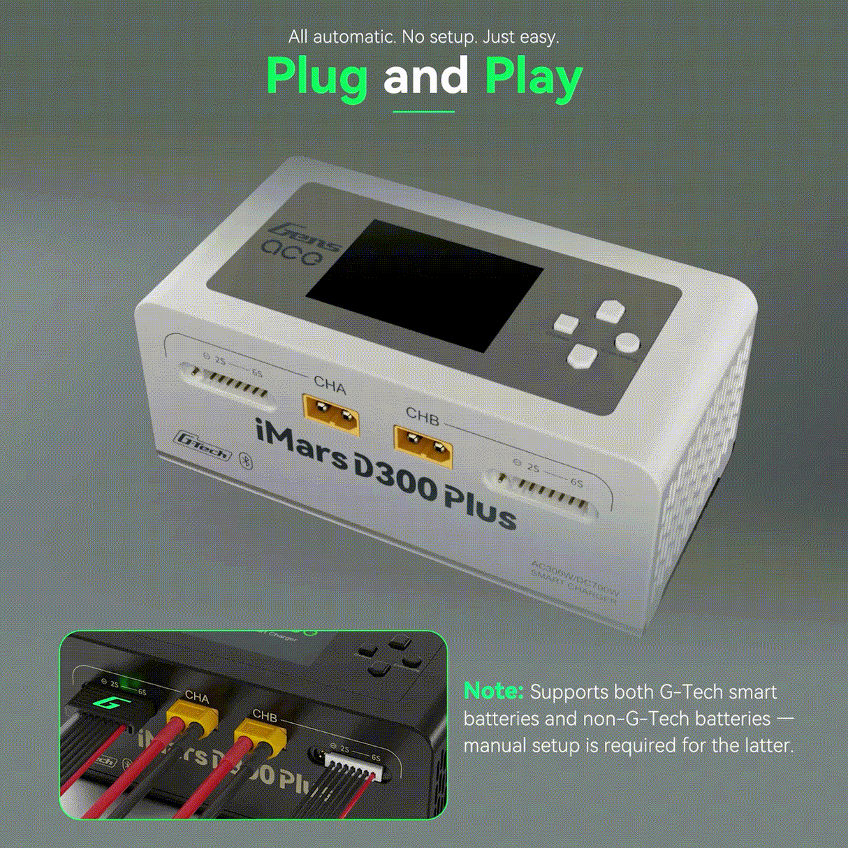 Gens ace iMars D300 Plus Smart Charger | Dual-Channel | G-tech | EW White