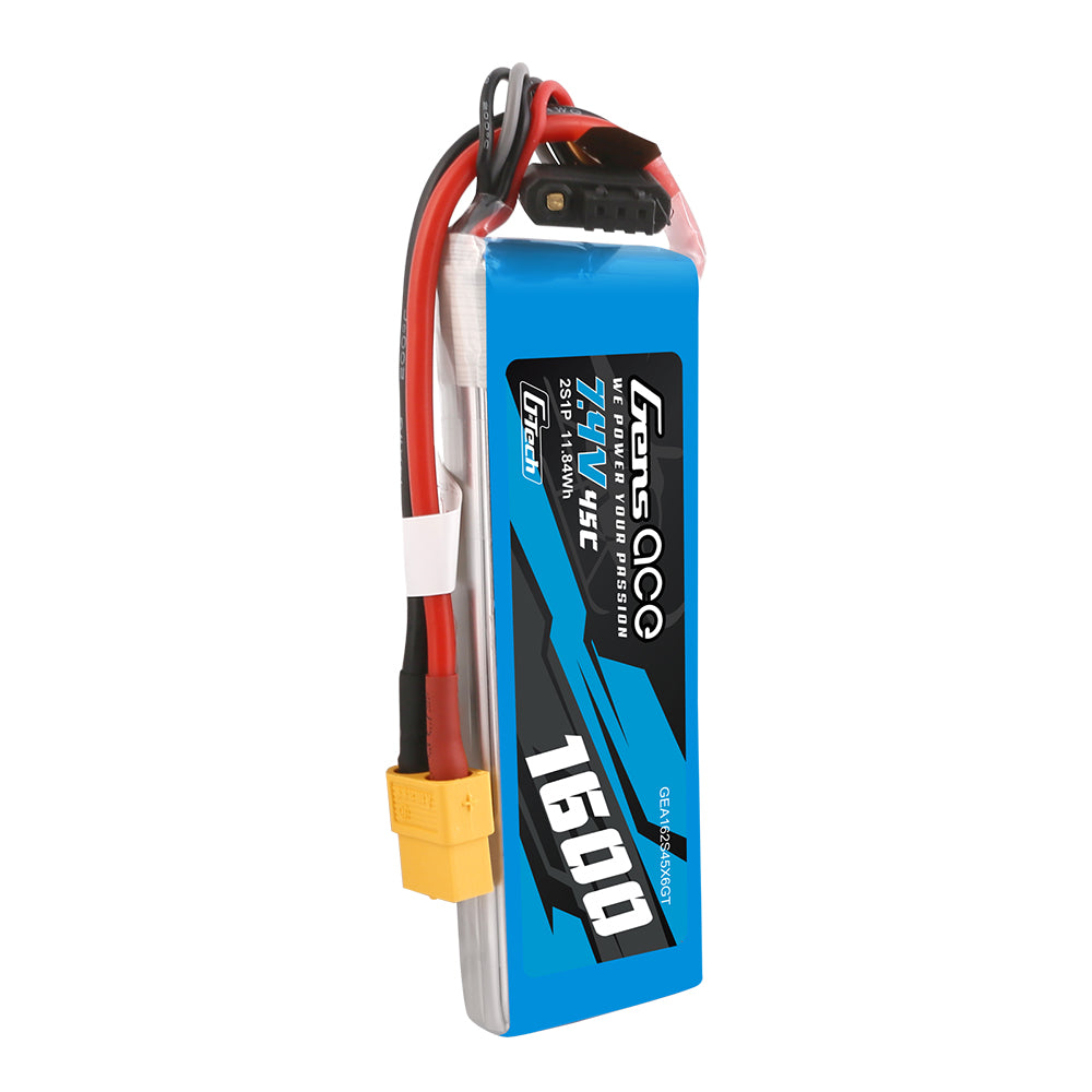 Gens ace G-Tech 1600mAh 7.4V 45C 2S1P Lipo Battery Pack with XT60 Plug Gens ace G-Tech 1600mAh 7.4V 45C 2S1P Lipo Battery Pack with XT60 Plug