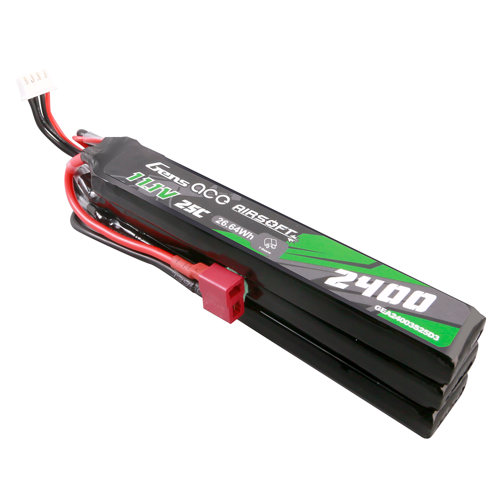 Gens ace 25C 2400mAh 3S2P 11.1V NUNCHUCK 3X Airsoft Gun Lipo Battery with Deans(T) Plug