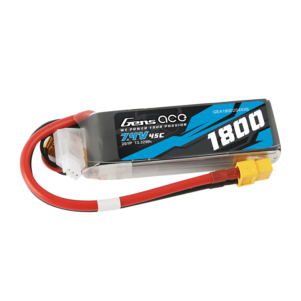 Gens ace 1800mAh 7.4V 45C 2S1P Lipo Battery Pack with XT60 Plug